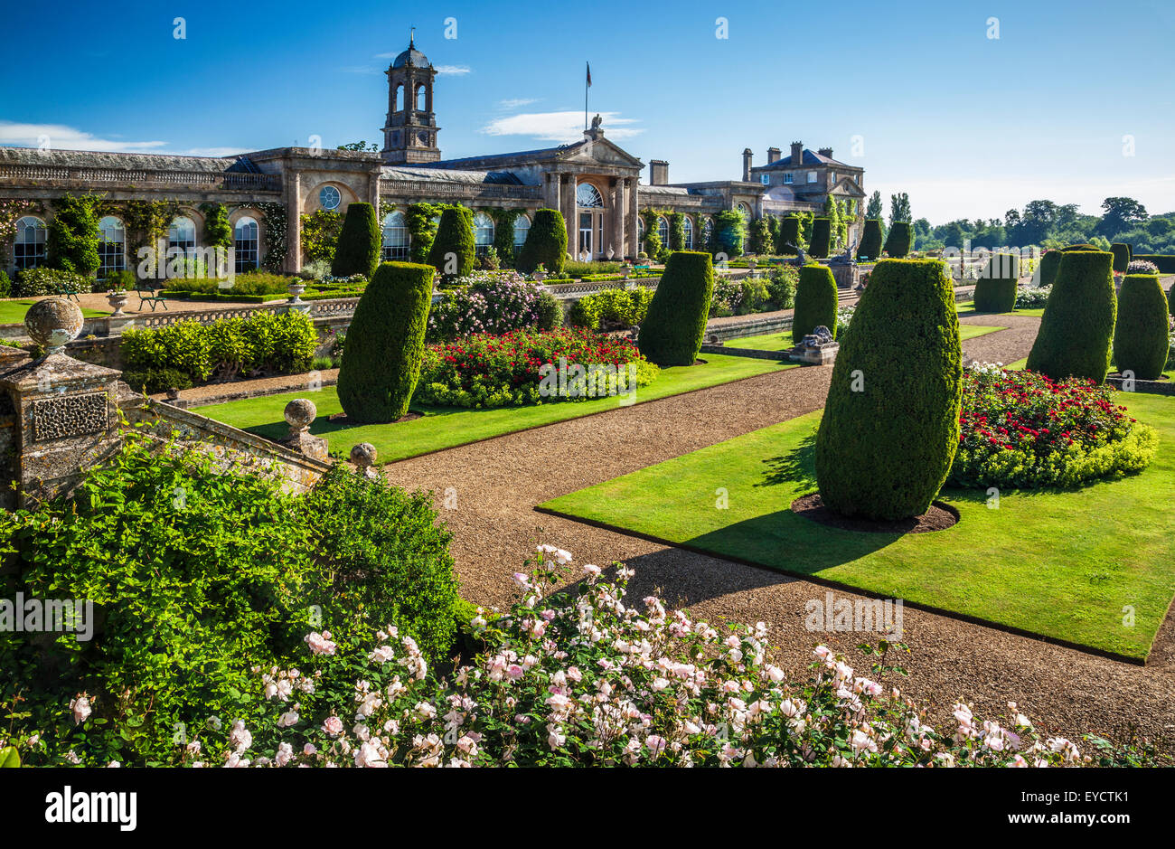 View of the terraces and house at Bowood in Wiltshire. Stock Photo