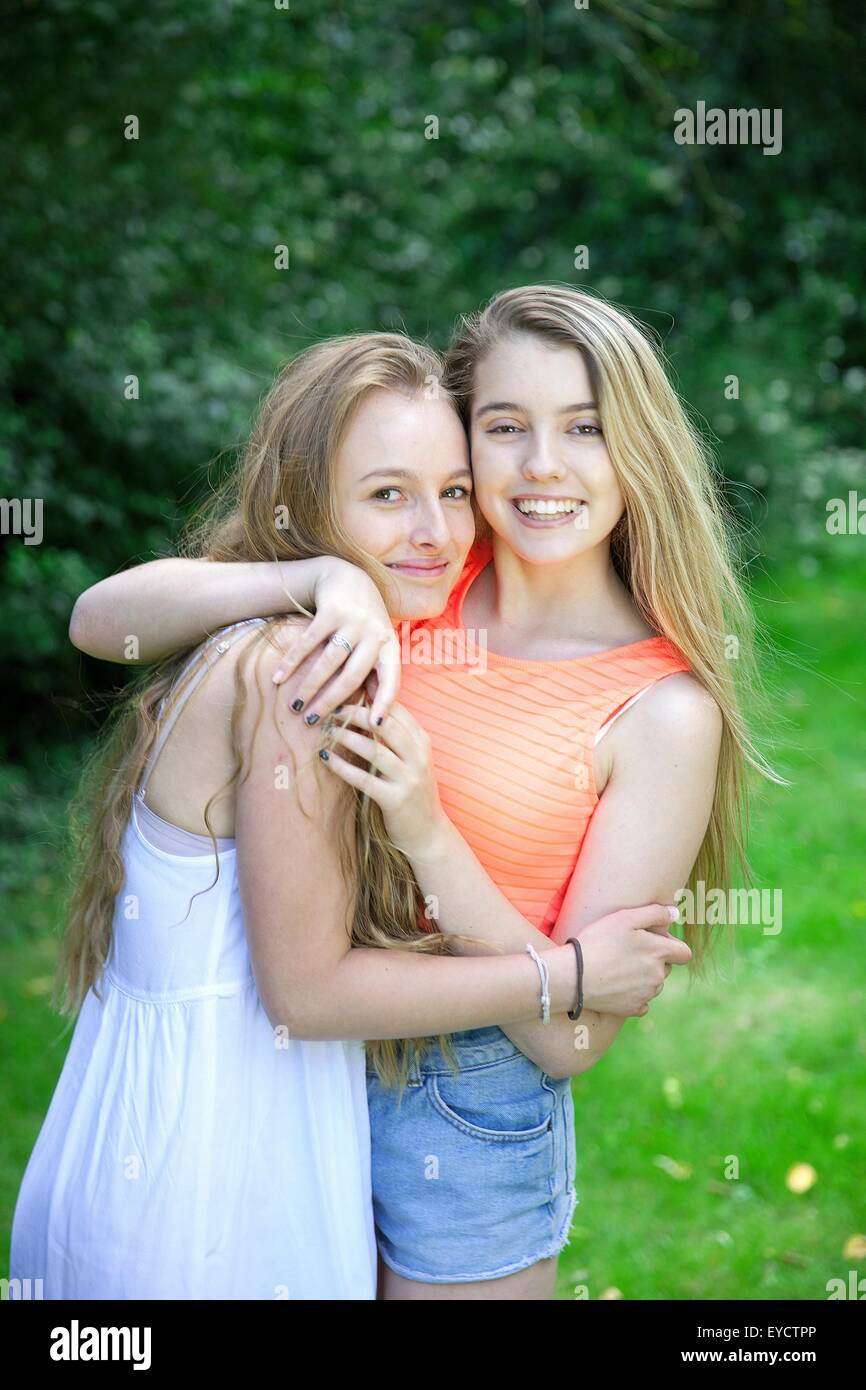 Portrait of two teenage girls Stock Photo