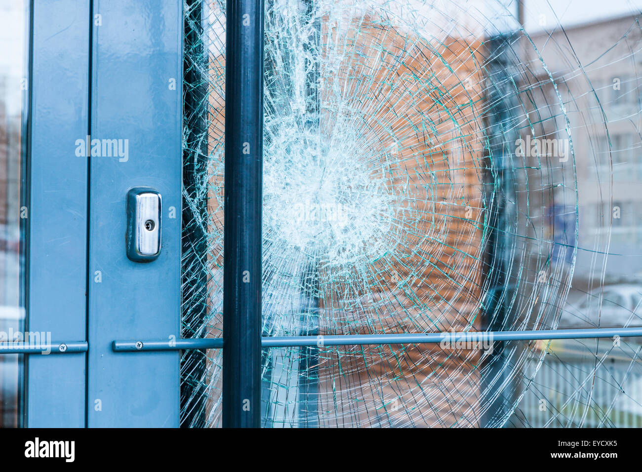 Broken glass front door Stock Photo