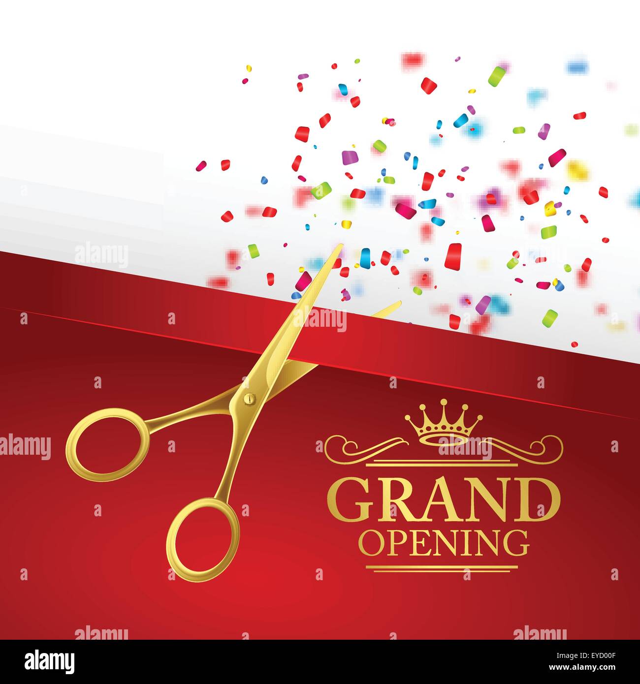 Grand Opening Illustration With Red Ribbon And Gold Scissors Stock