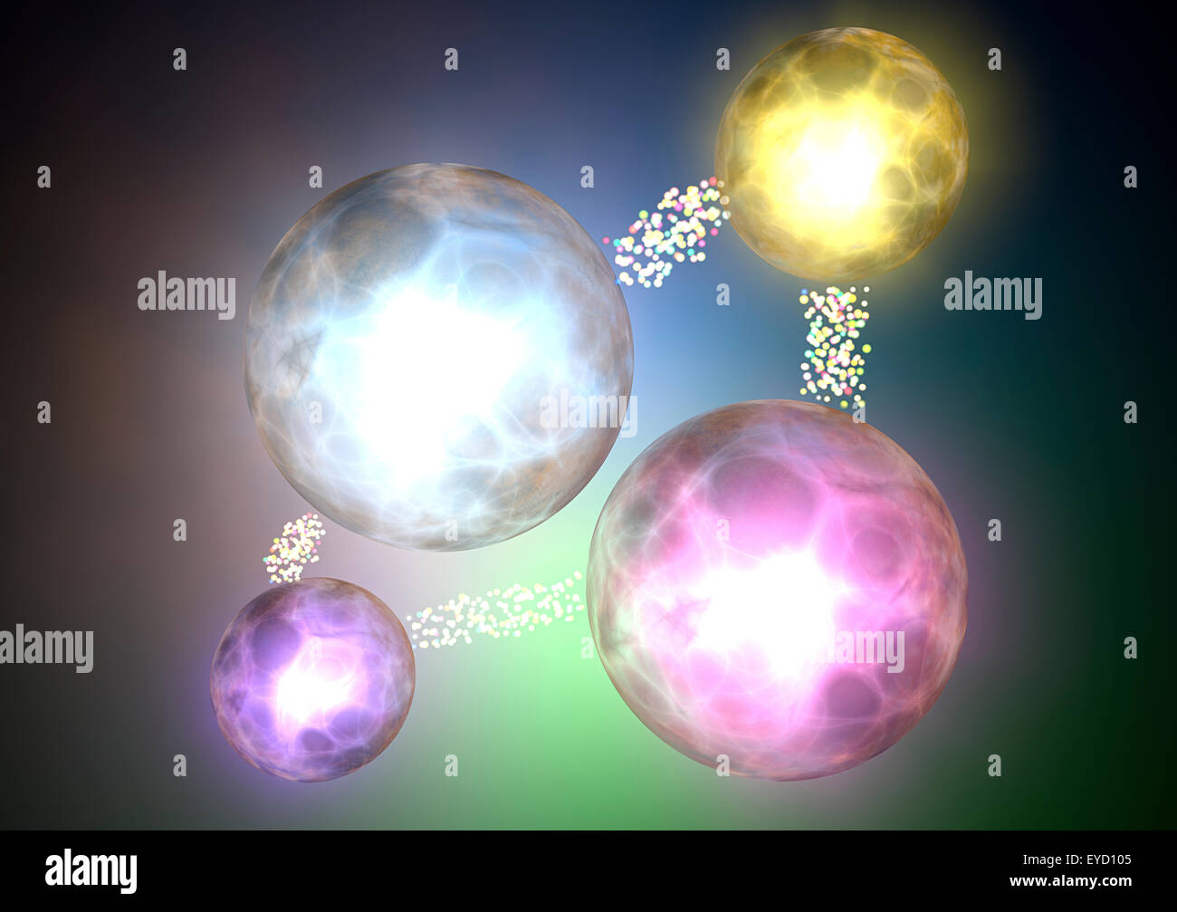 Illustration of four colorful pentaquarks Stock Photo