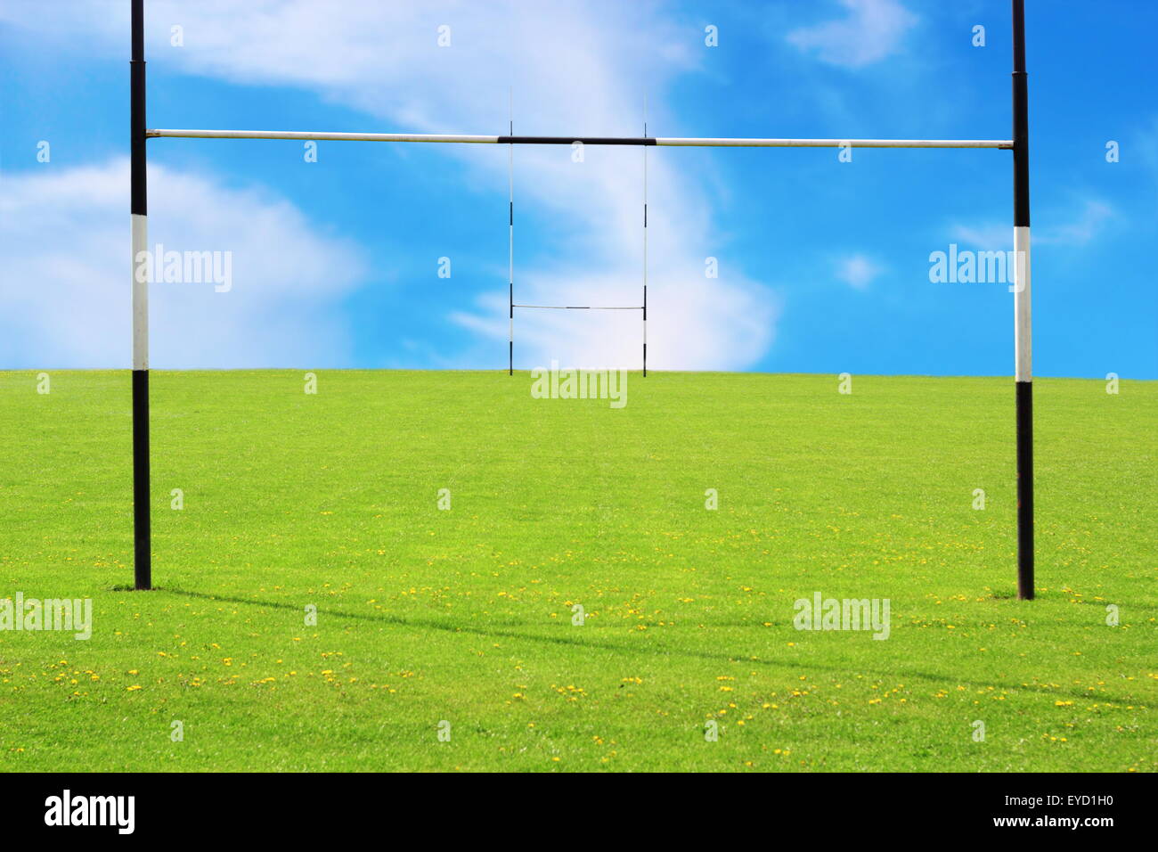 abstract view of empty rugby field and goalposts Stock Photo