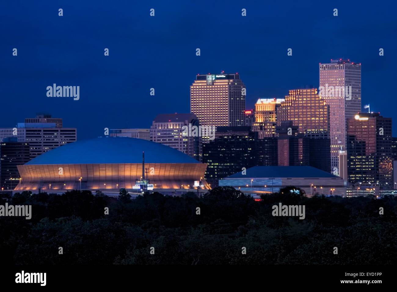 Dusk Shot of the Mercedes-Benz Superdome in New Orleans, Louisiana. Stock Photo
