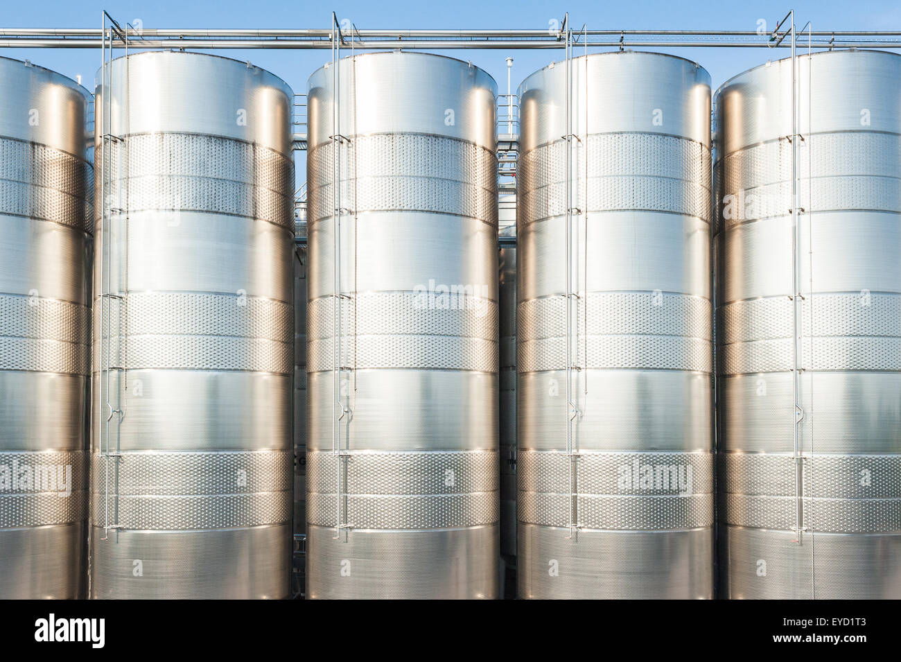 Series of stainless steel containers for wine Stock Photo