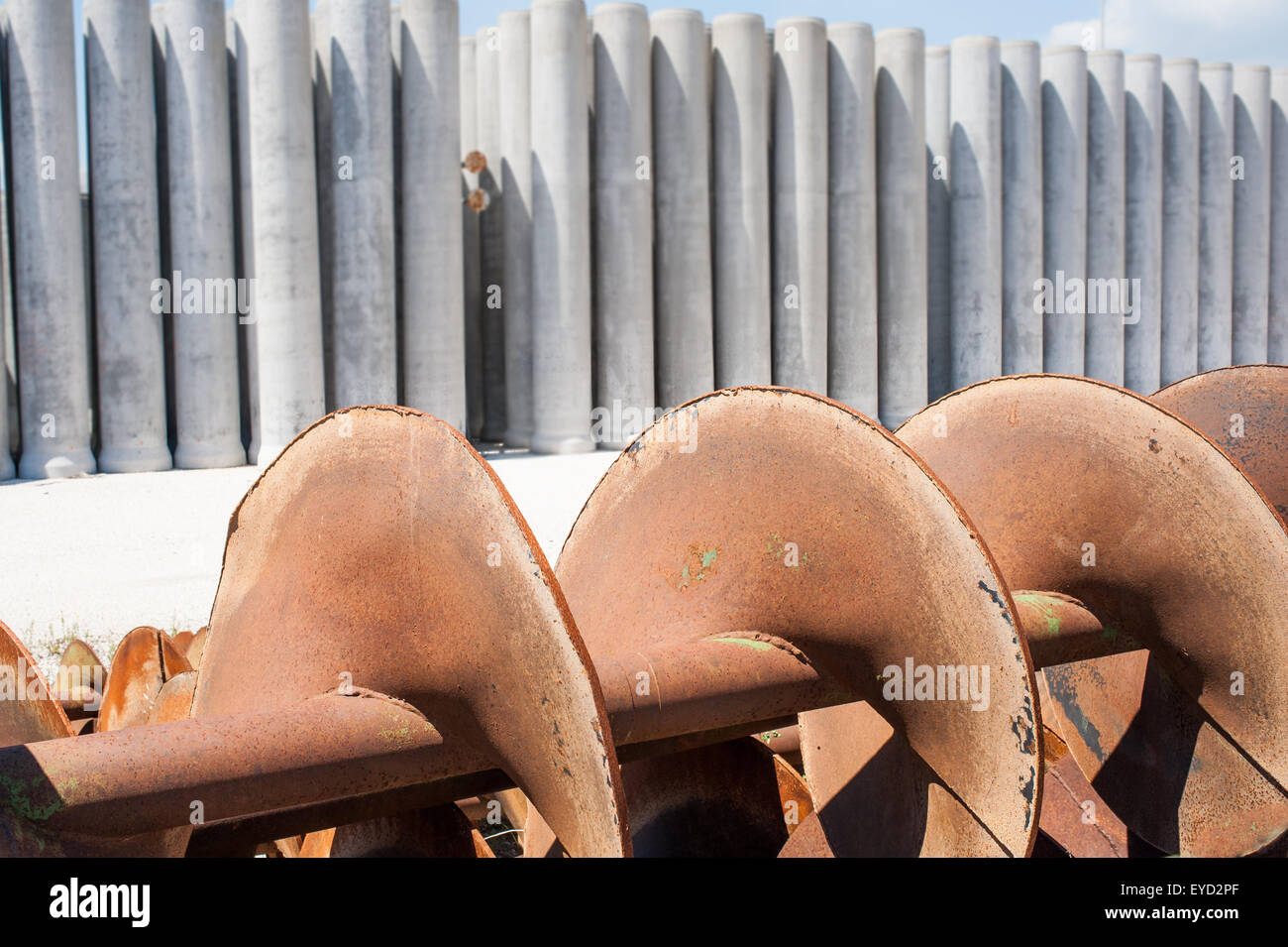 Augers for drilling of the ground for laying drain pipes Stock Photo