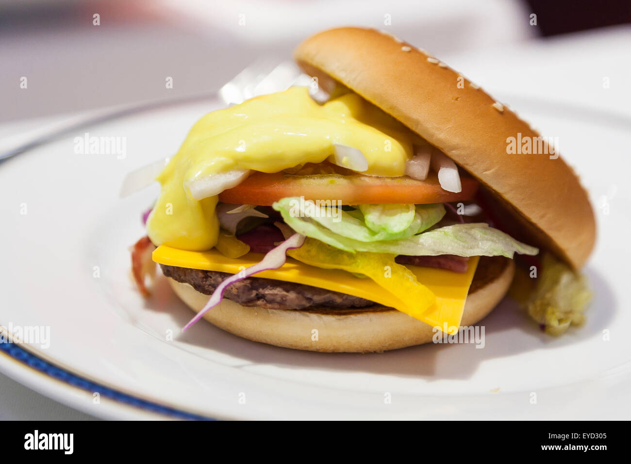 A Fresh Mac Bacon Lettuce Burger on display during the ''Restaurant M