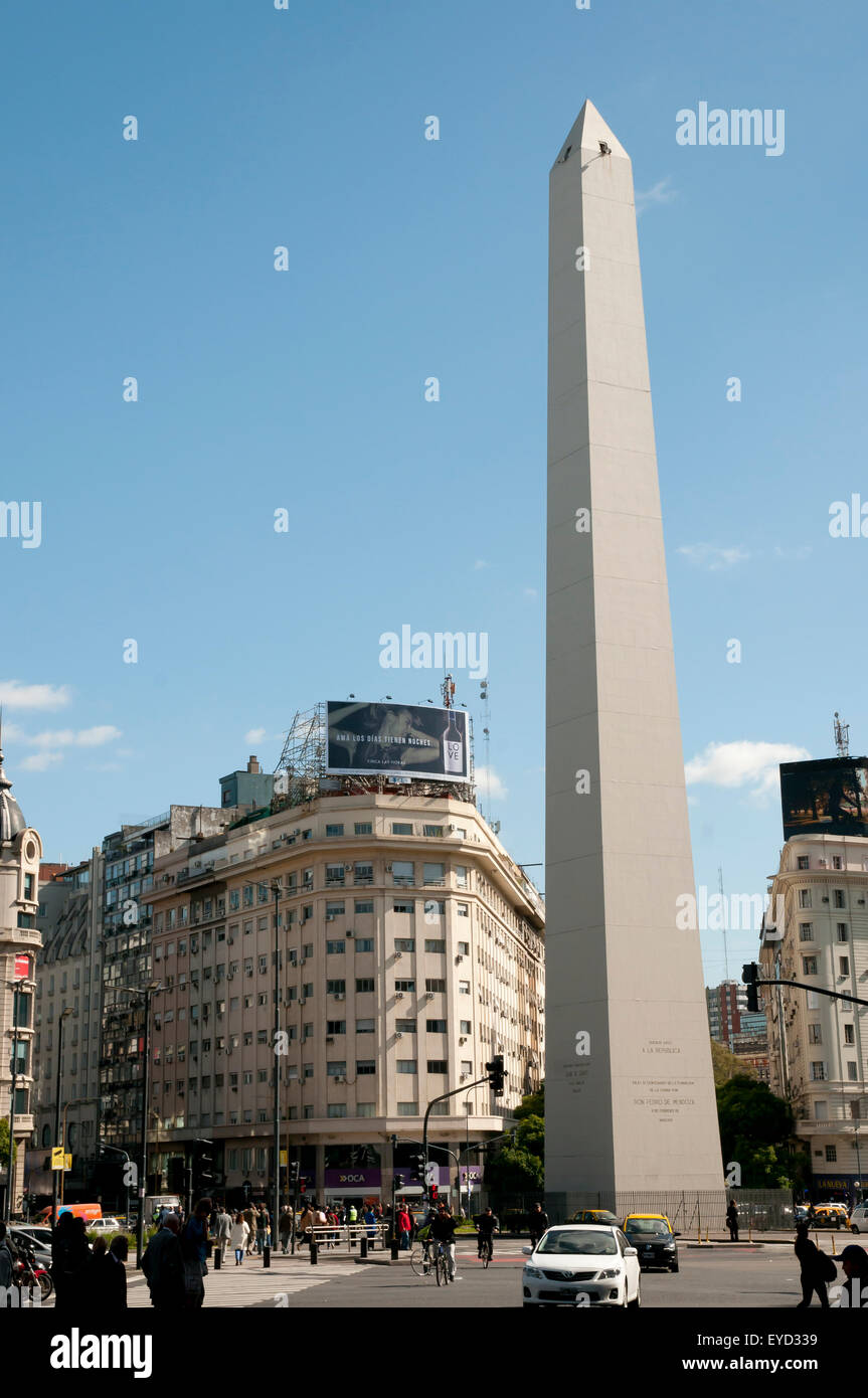 The Obelisk is the icon of Buenos Aires in the Plaza de la Republica built in 1936 - Argentina Stock Photo