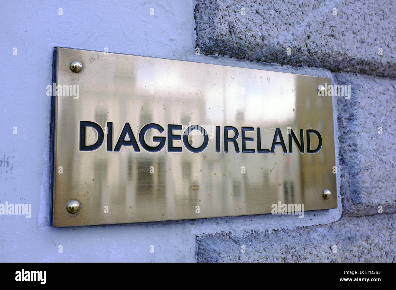 A Diageo Ireland metal plaque in Dublin in Ireland. Stock Photo