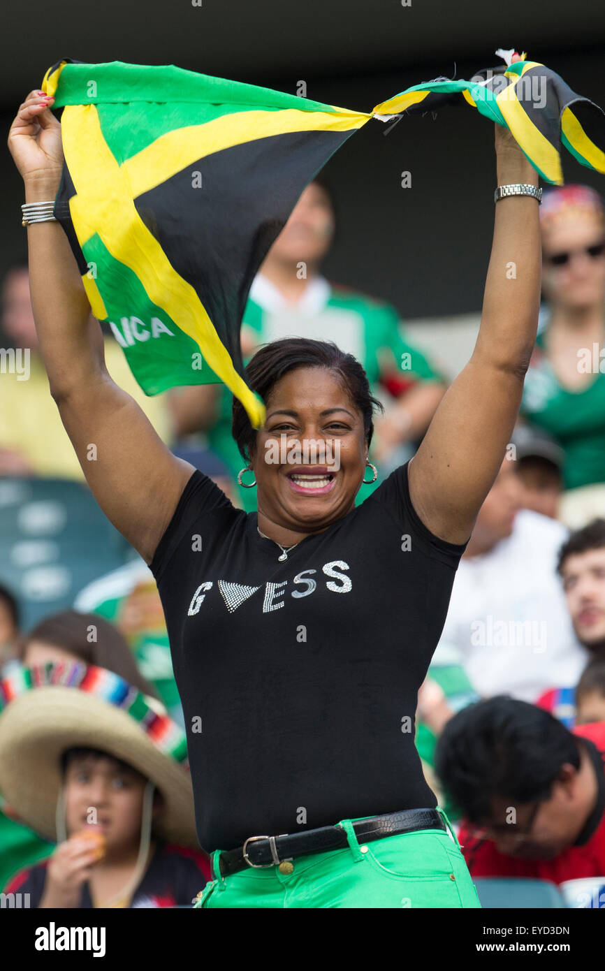 July 26, 2015 Jamaican fan cheers her team on during the CONCACAF Gold