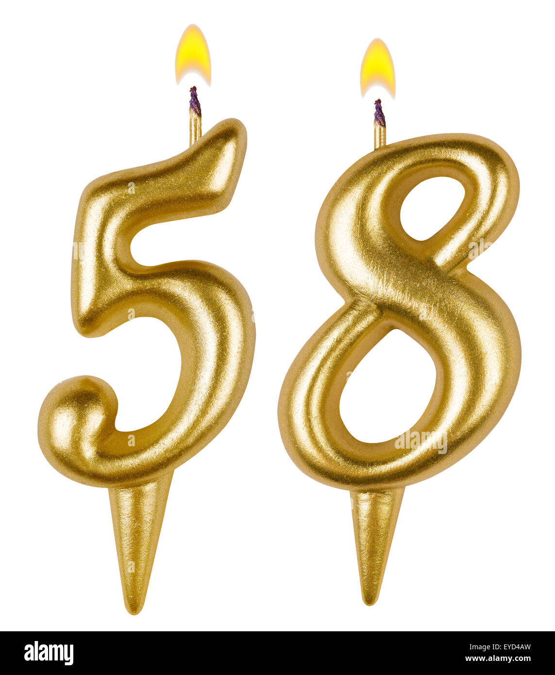 Birthday candles number fifty eight isolated on white background Stock ...
