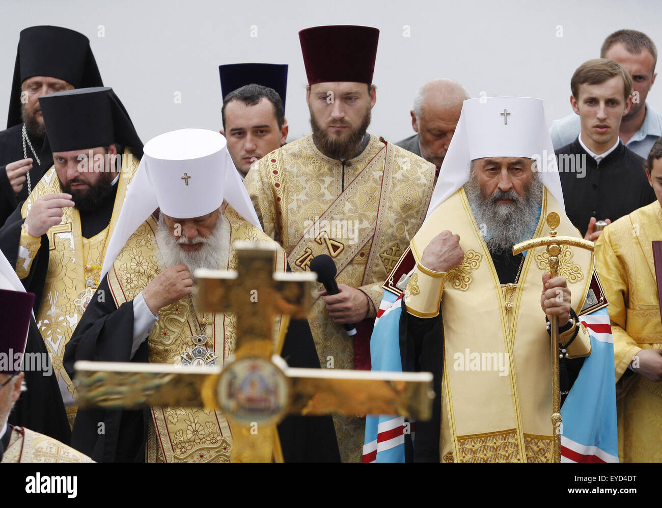 July 27, 2015 - Kiev, Ukraine - Metropolitan Onufry, head of the Ukrainian Orthodox Church of Moscow Patriarchate (2-R), participate in a prayer service marking the 1000th anniversary of the Repose of Vladimir the Great at St. Vladimirs Hill in Kiev, Ukraine, 27 July 2015. The Grand Prince of Kiev, Vladimir the Great, also known as St. Vladimir, Vladimir the Baptizer of Rus and Vladimir the Red Sun, was the first Christian ruler in the Kievan Rus who christianized the region. Orthodox believers will mark the 1027th anniversary of Kievan Rus Christianization on 28 July. (Credit Image: © Serg Gl Stock Photo