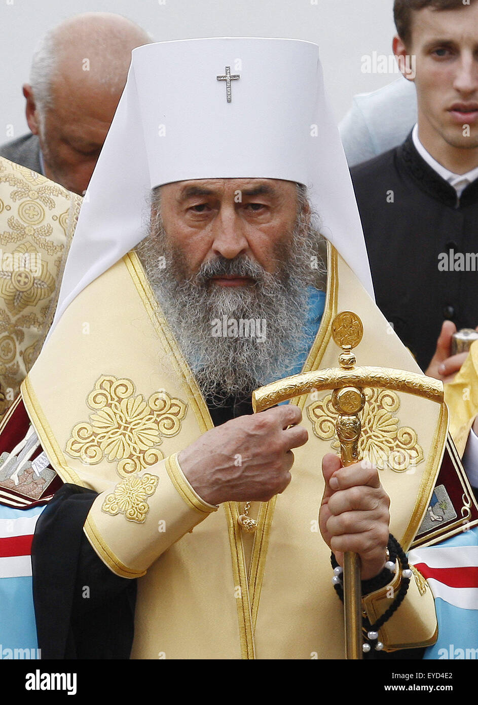 July 27, 2015 - Kiev, Ukraine - Metropolitan Onufry, head of the Ukrainian Orthodox Church of Moscow Patriarchate, participate in a prayer service marking the 1000th anniversary of the Repose of Vladimir the Great at St. Vladimirs Hill in Kiev, Ukraine, 27 July 2015. The Grand Prince of Kiev, Vladimir the Great, also known as St. Vladimir, Vladimir the Baptizer of Rus and Vladimir the Red Sun, was the first Christian ruler in the Kievan Rus who christianized the region. Orthodox believers will mark the 1027th anniversary of Kievan Rus Christianization on 28 July. (Credit Image: © Serg Glovny v Stock Photo