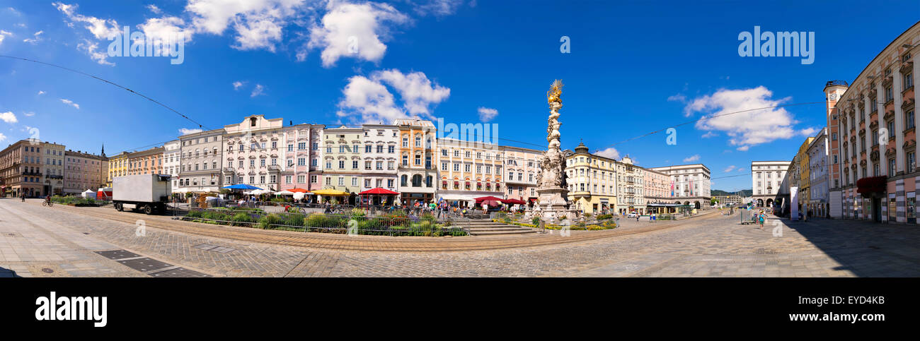 Panorama of the main square in Linz, Austria in sunny weather in summer Stock Photo