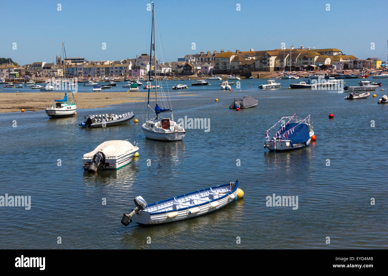 Summer View of Teignmouth Back Beach and River Front Properties at Low