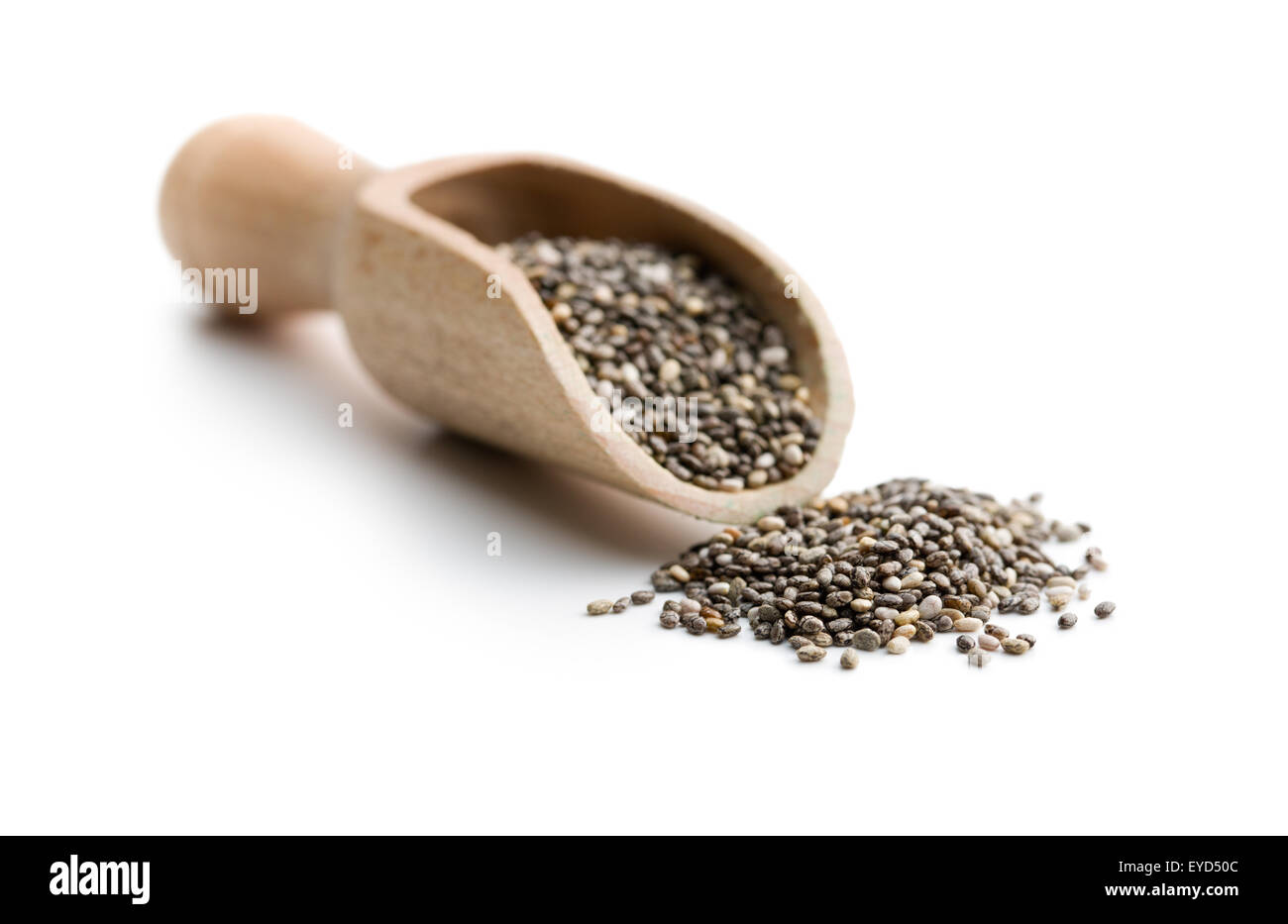 chia seeds in scoop on white background Stock Photo