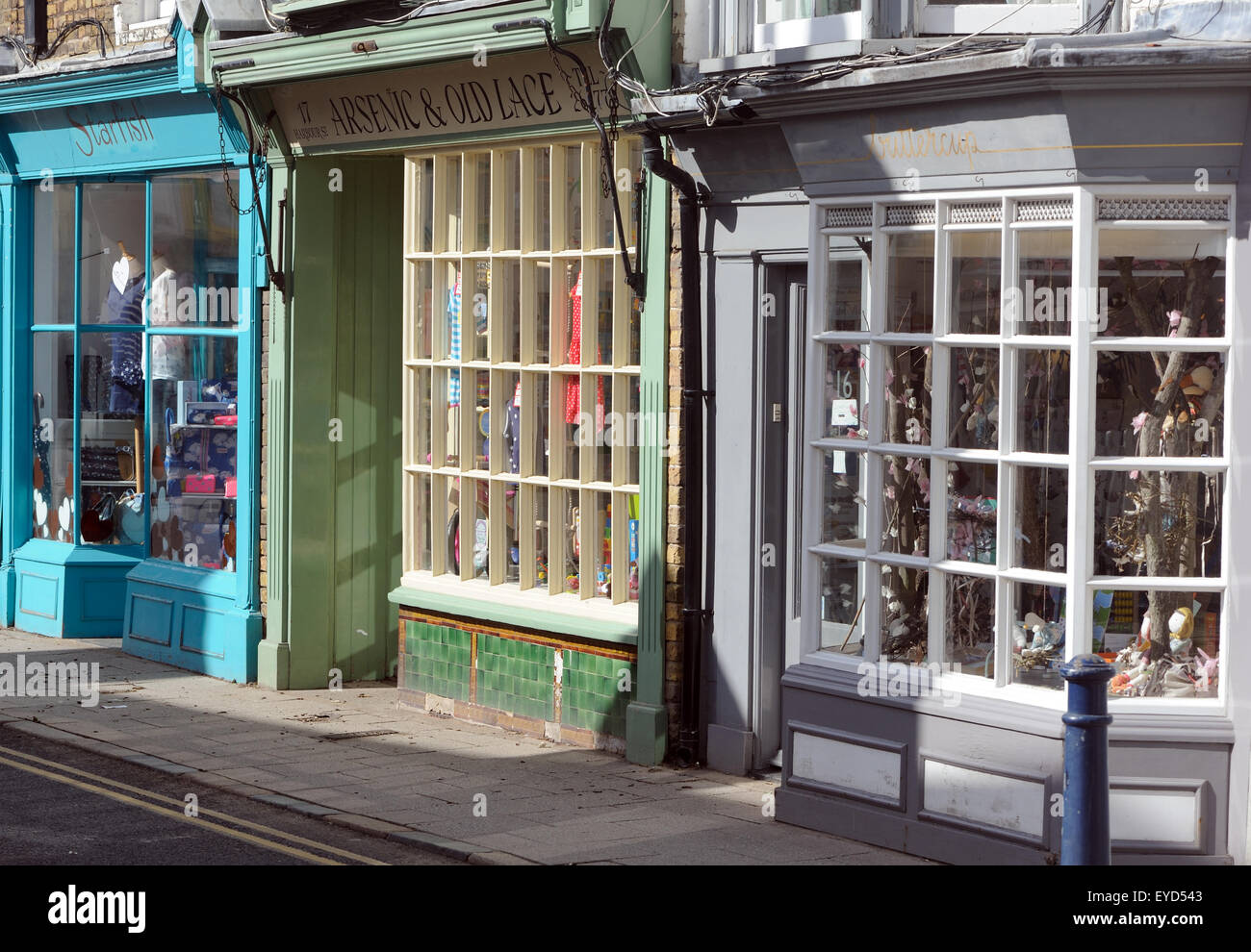 Traditional shop fronts. High Street,  Whitstable, Kent, UK. 31Mar15. Stock Photo