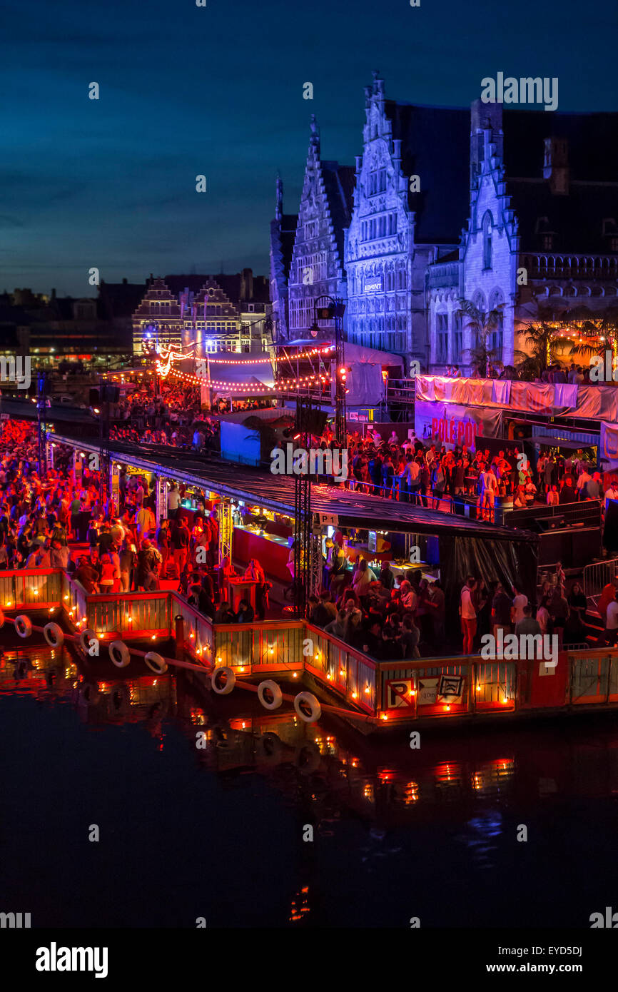 Visitors on grandstand watching the Pole Pole podium during the Gentse Feesten / Ghent Festival, summer festivities in Belgium Stock Photo