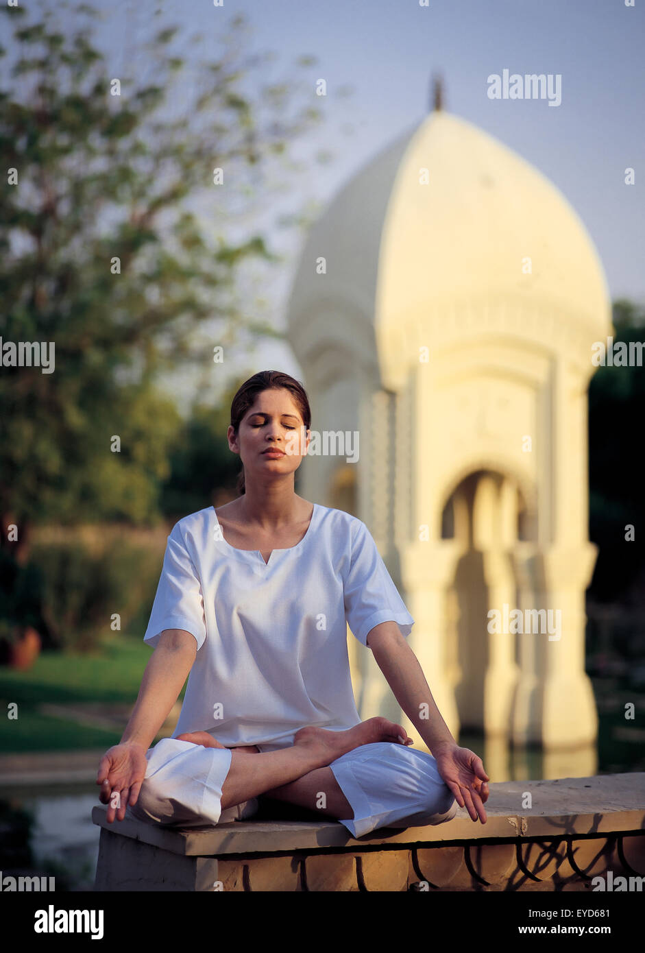 Early Morning Meditation At Oberoi Rajvilas Spa; Jaipur Rajasthan India Stock Photo