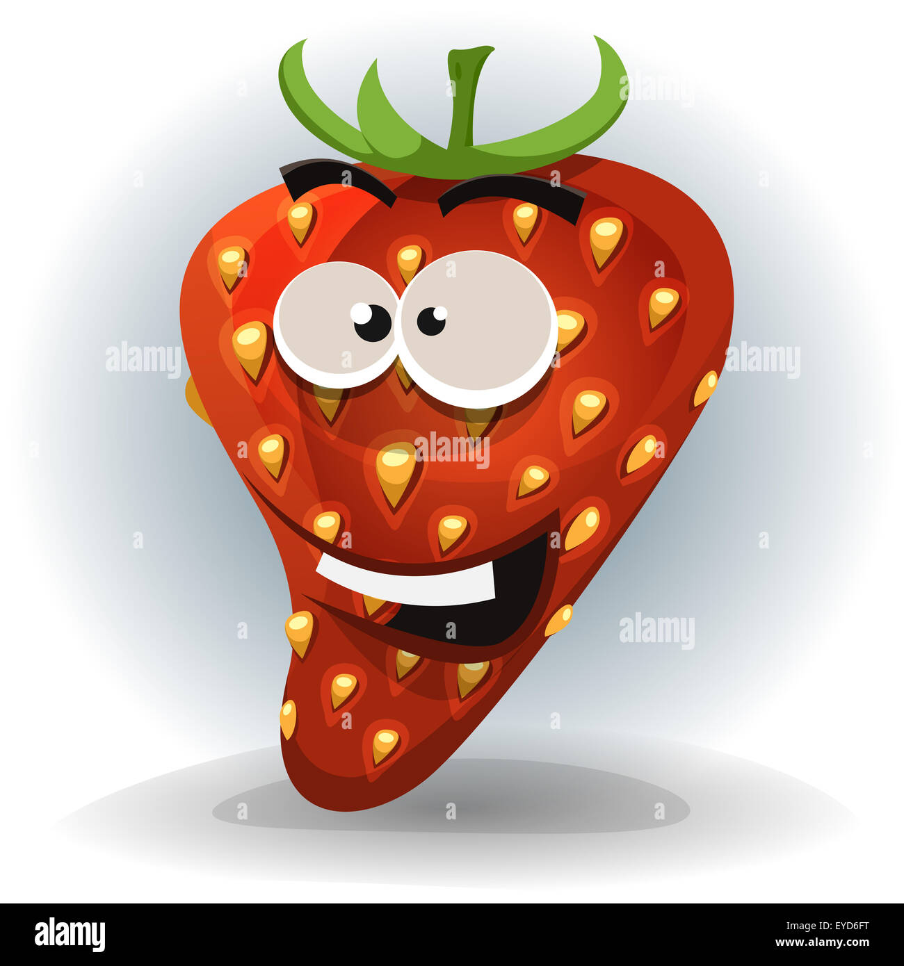 Illustration of a cartoon funny and happy red strawberry fruit character Stock Photo