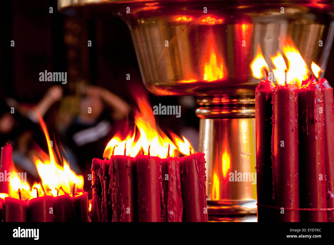 Red Candles Burning At Longshan Temple Taipei, Taiwan, Asia Stock Photo