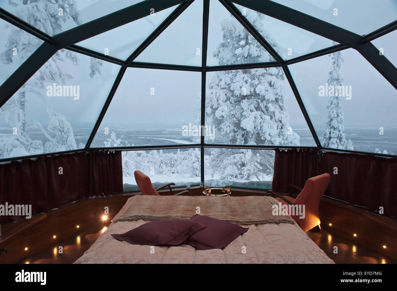 Glass Roofed Igloo With A Motorized Rotating Bed At