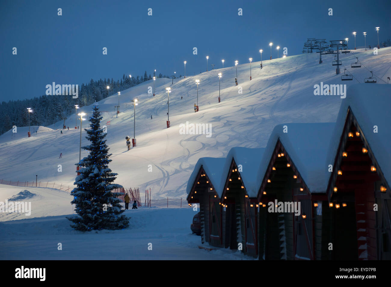 Floodlit Ski Slopes At Levi, Lapland, Finland Stock Photo Alamy