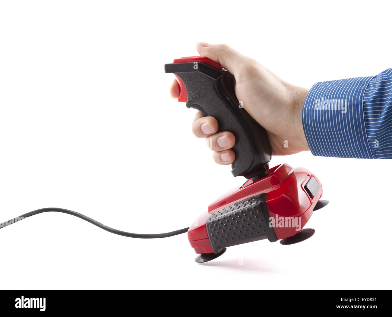 Computer joystick with hand isolated on white. Clipping path included. Stock Photo