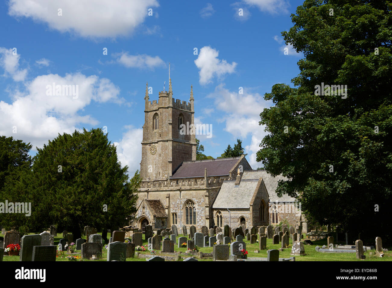 View of the St James Church in the village of Avebury. Stock Photo