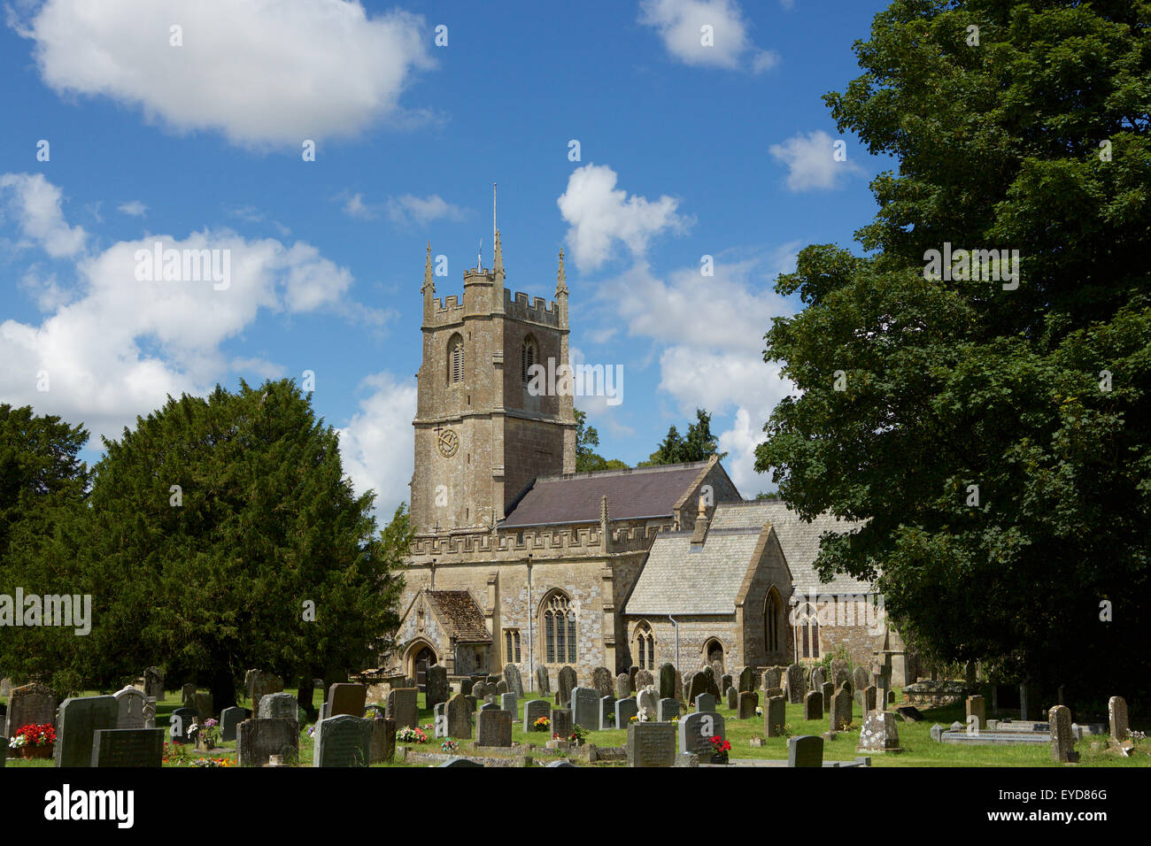 View of the St James Church in the village of Avebury. Stock Photo