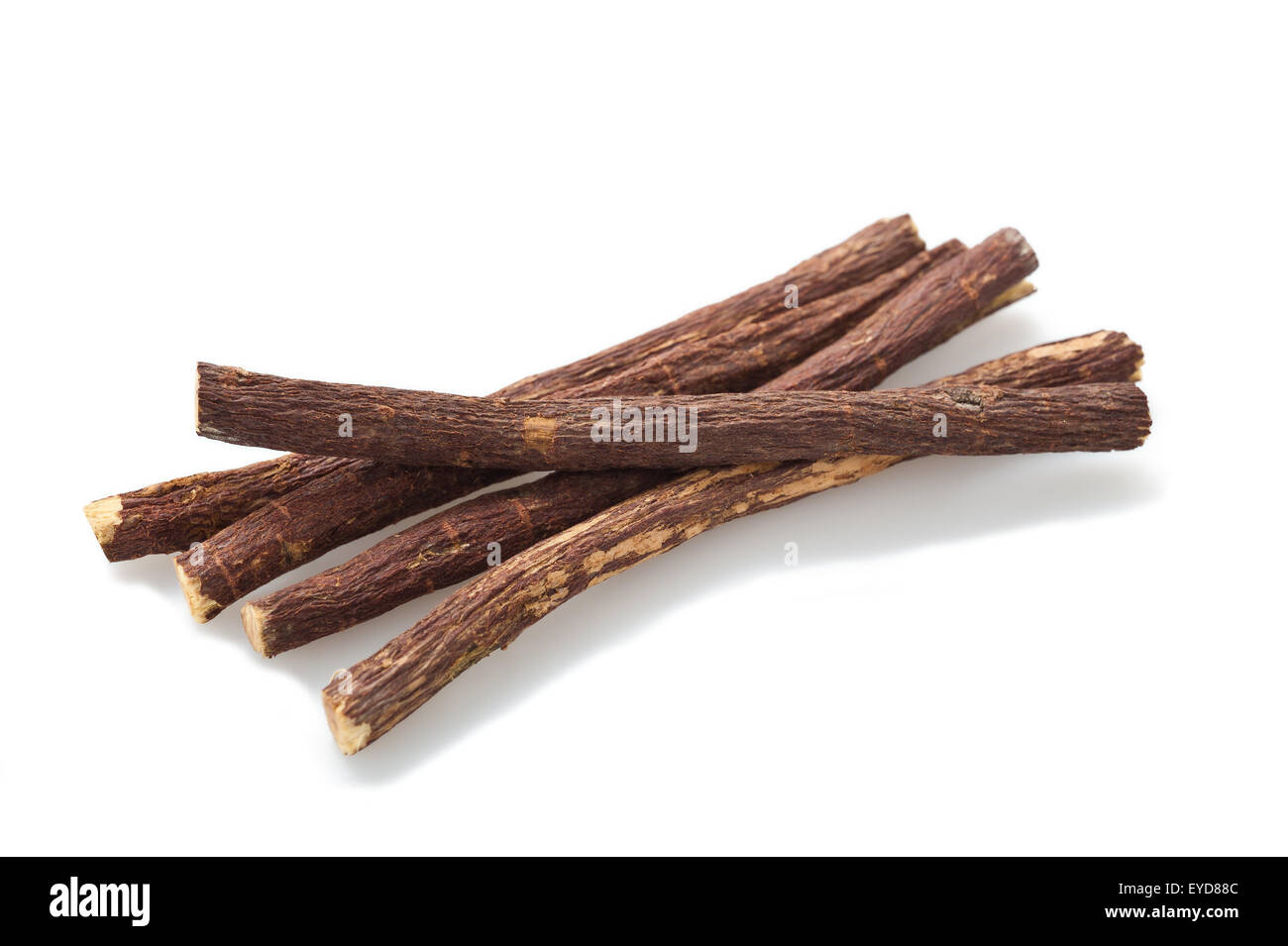 Roots lucorice on white background Stock Photo