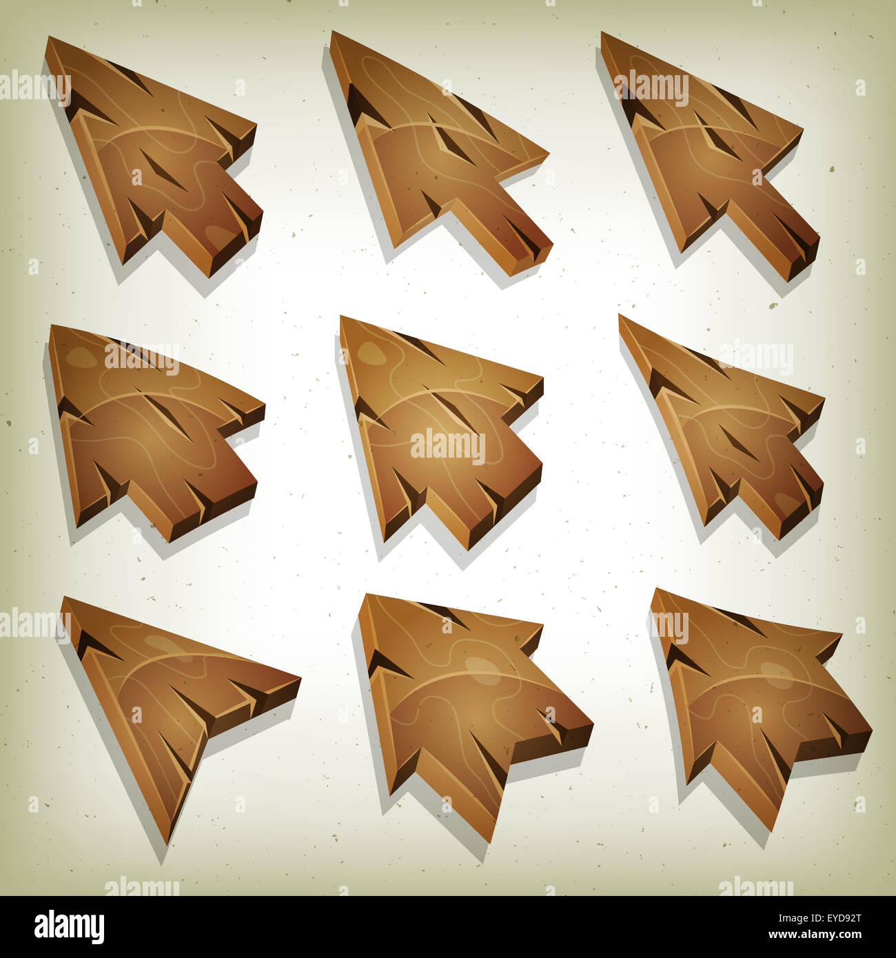 Illustration of a set of funny cartoon design wooden computer icons, cursor  and arrows signs for funny ui game environment, with Stock Photo - Alamy