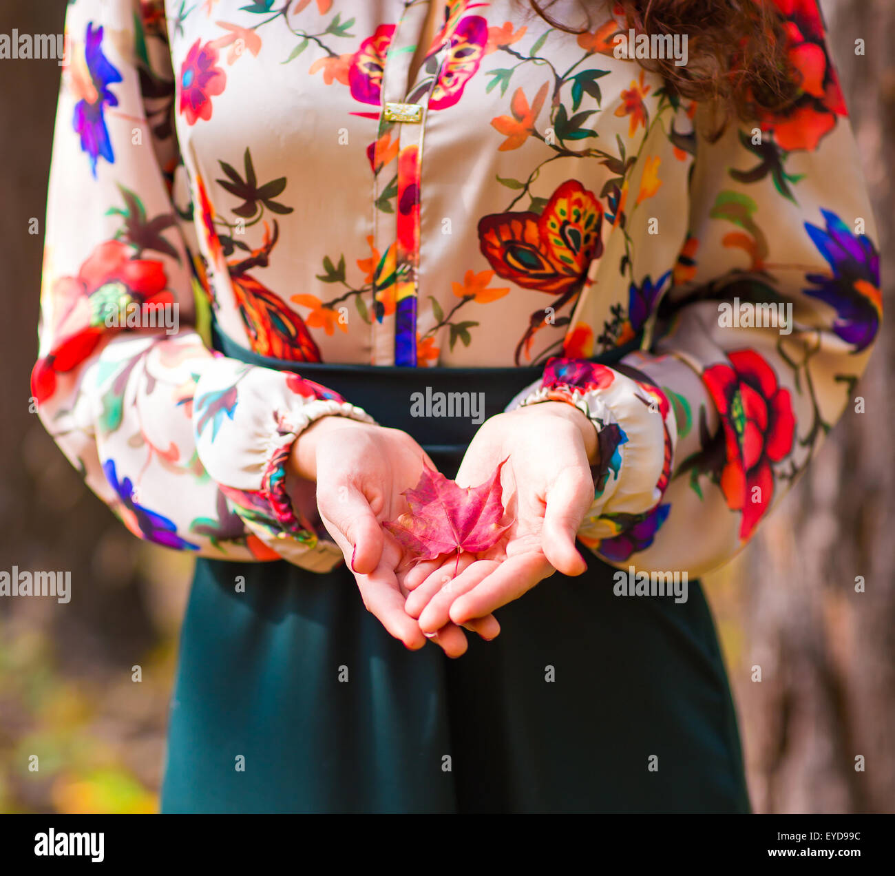 girl in autumn park with leaves Stock Photo - Alamy