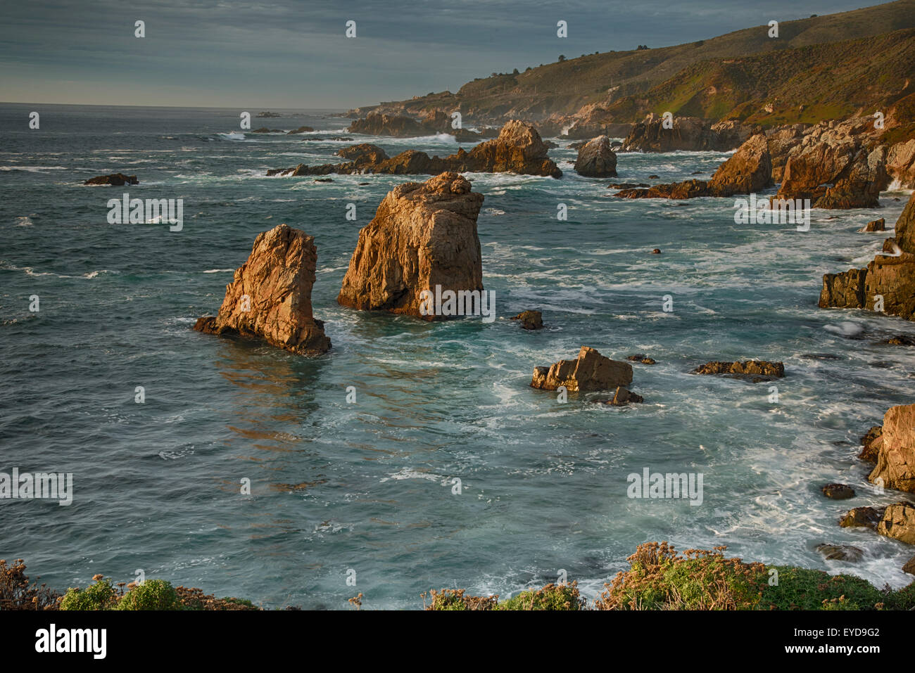 Sea Stacks, Boulders, Pacific Ocean, California Stock Photo
