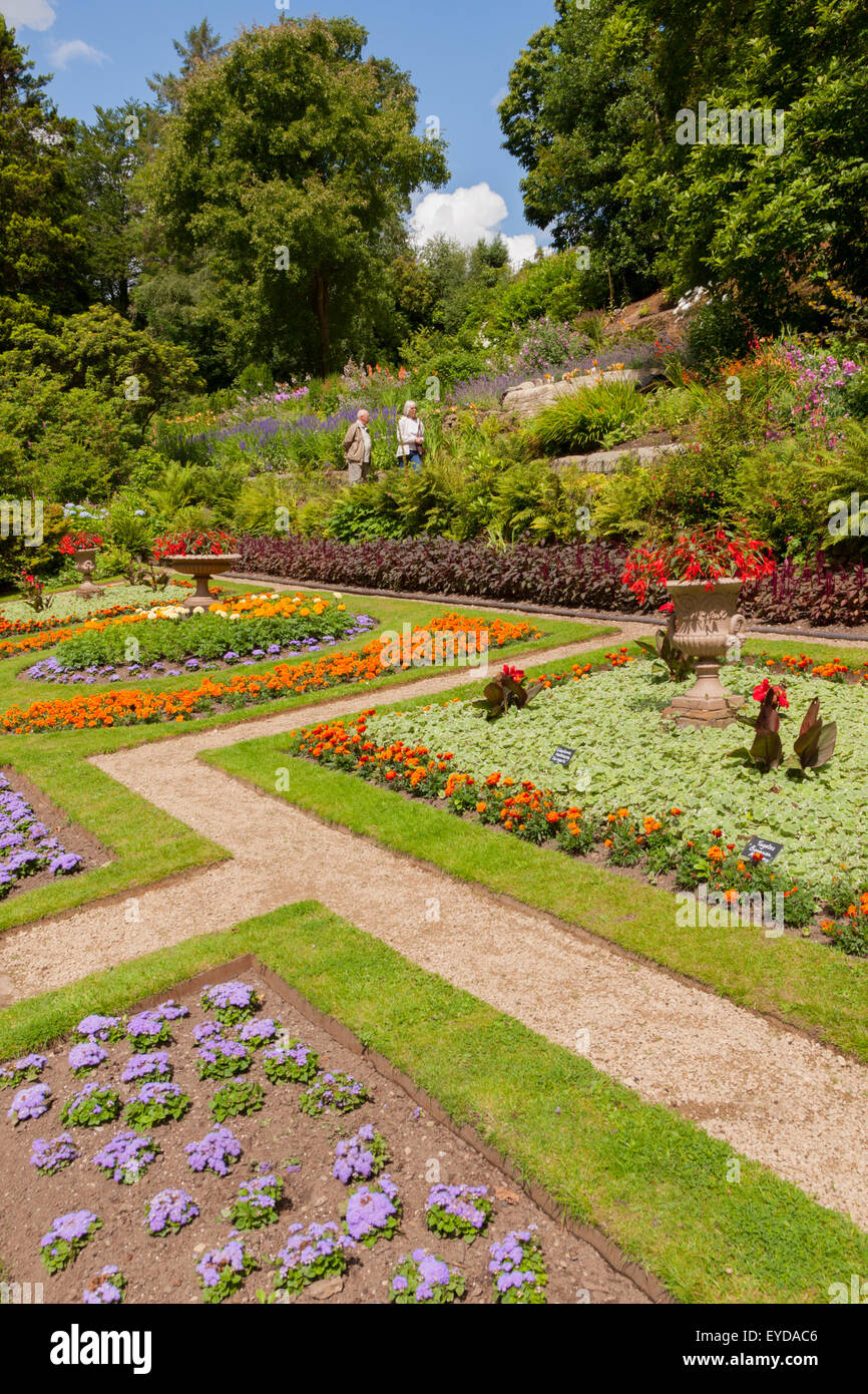 Gardens in Quarry Bank Mill, Cheshire UK, showing the neat rear garden area. Stock Photo