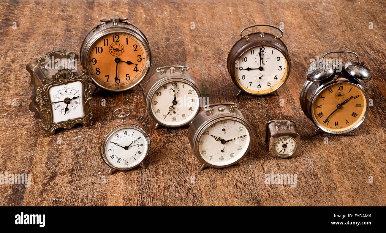 group of old alarm clocks Stock Photo Alamy