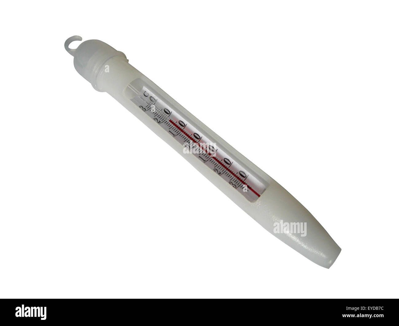 A thermometer to measure the temperature in rooms on a white background