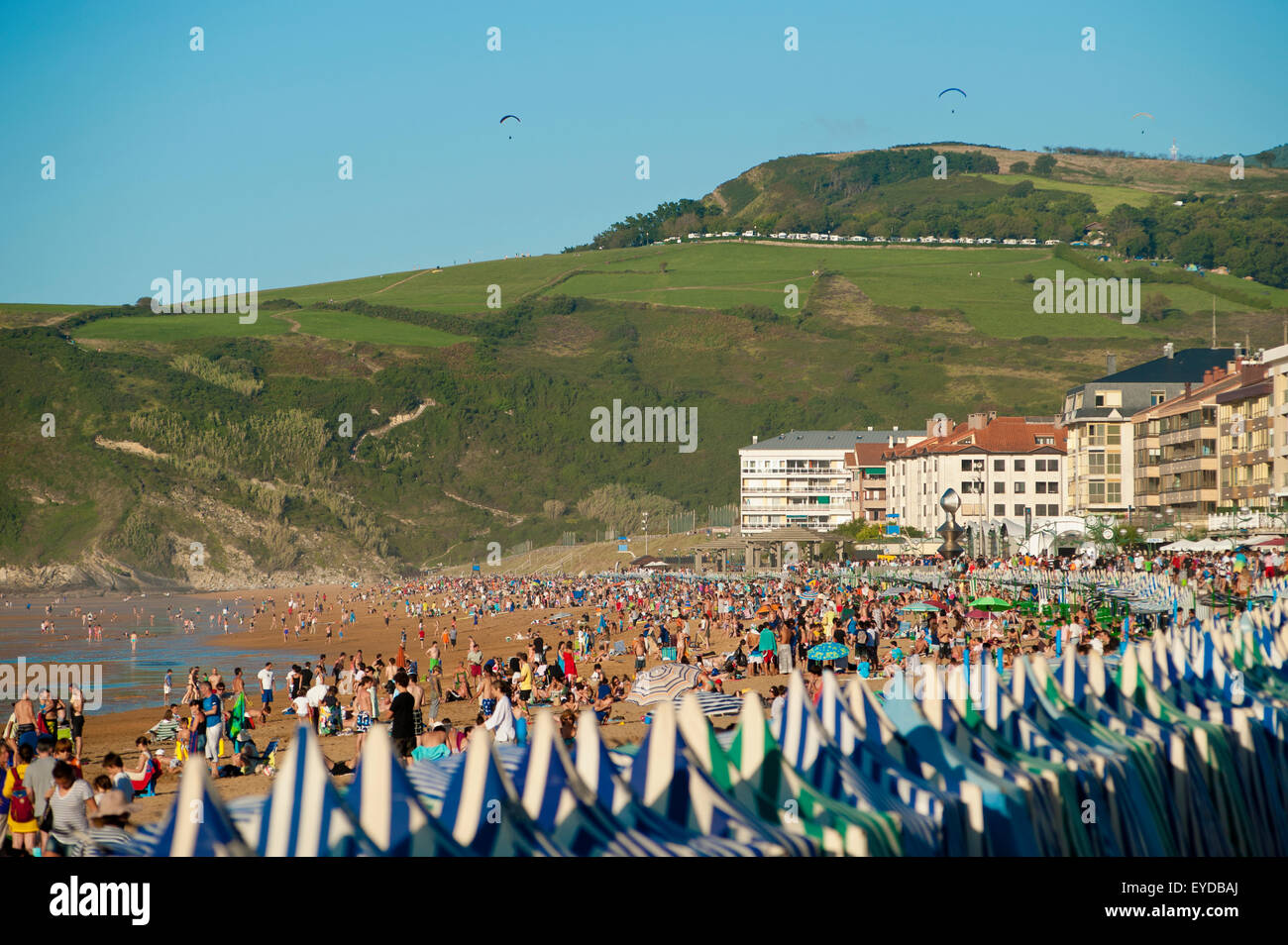 Sunbathing On The Beach, Zarautz, Basque Country, Spain Stock Photo