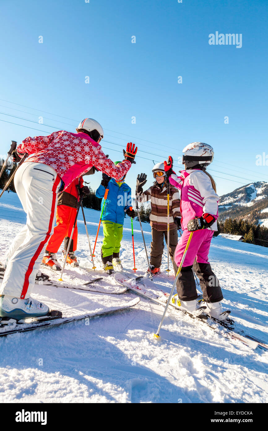 Ski holiday, Group of children learning to ski, Sudelfeld, Bavaria, Germany Stock Photo
