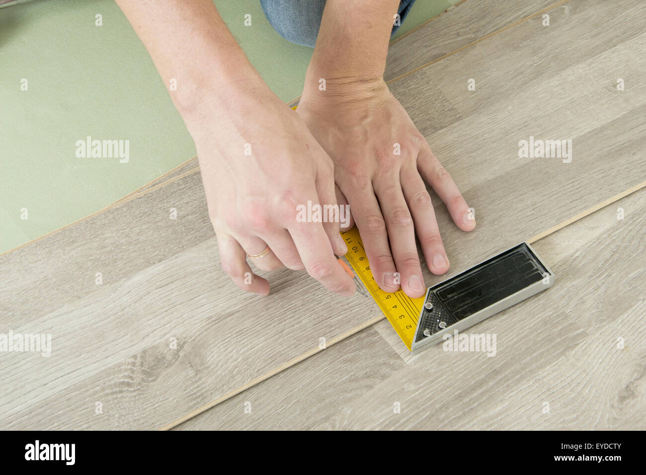 Man With Tools To Laying Laminate Stock Photo 85732667 Alamy