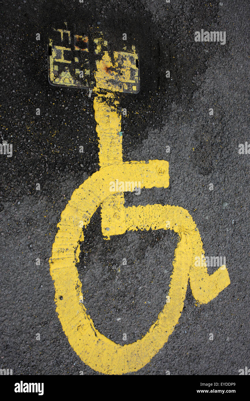Disable symbol on the tarmac - parking lot on a retail park Stock Photo