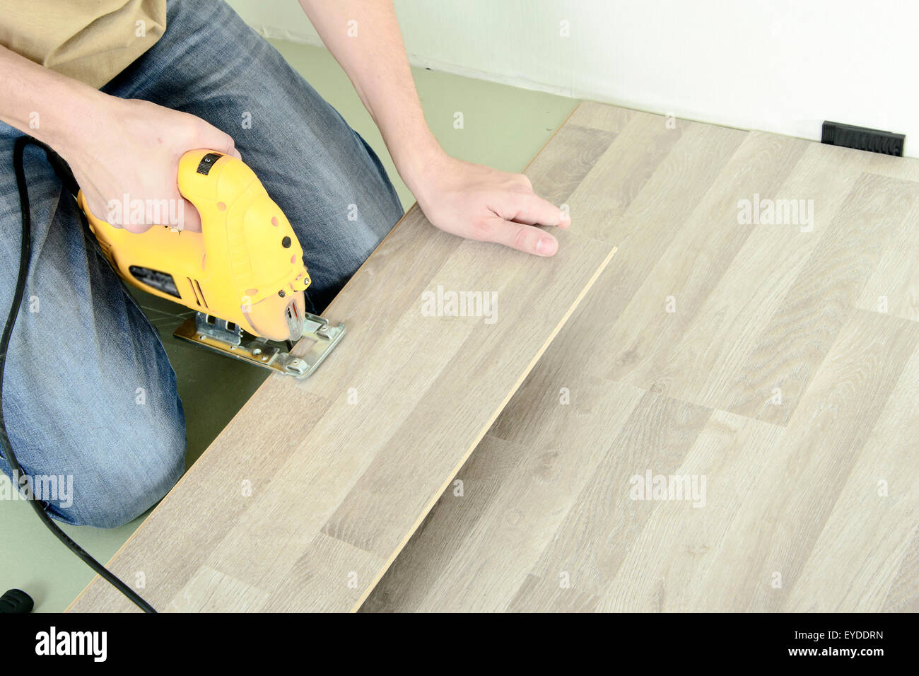 Man With Tools To Laying Laminate Stock Photo 85733417 Alamy