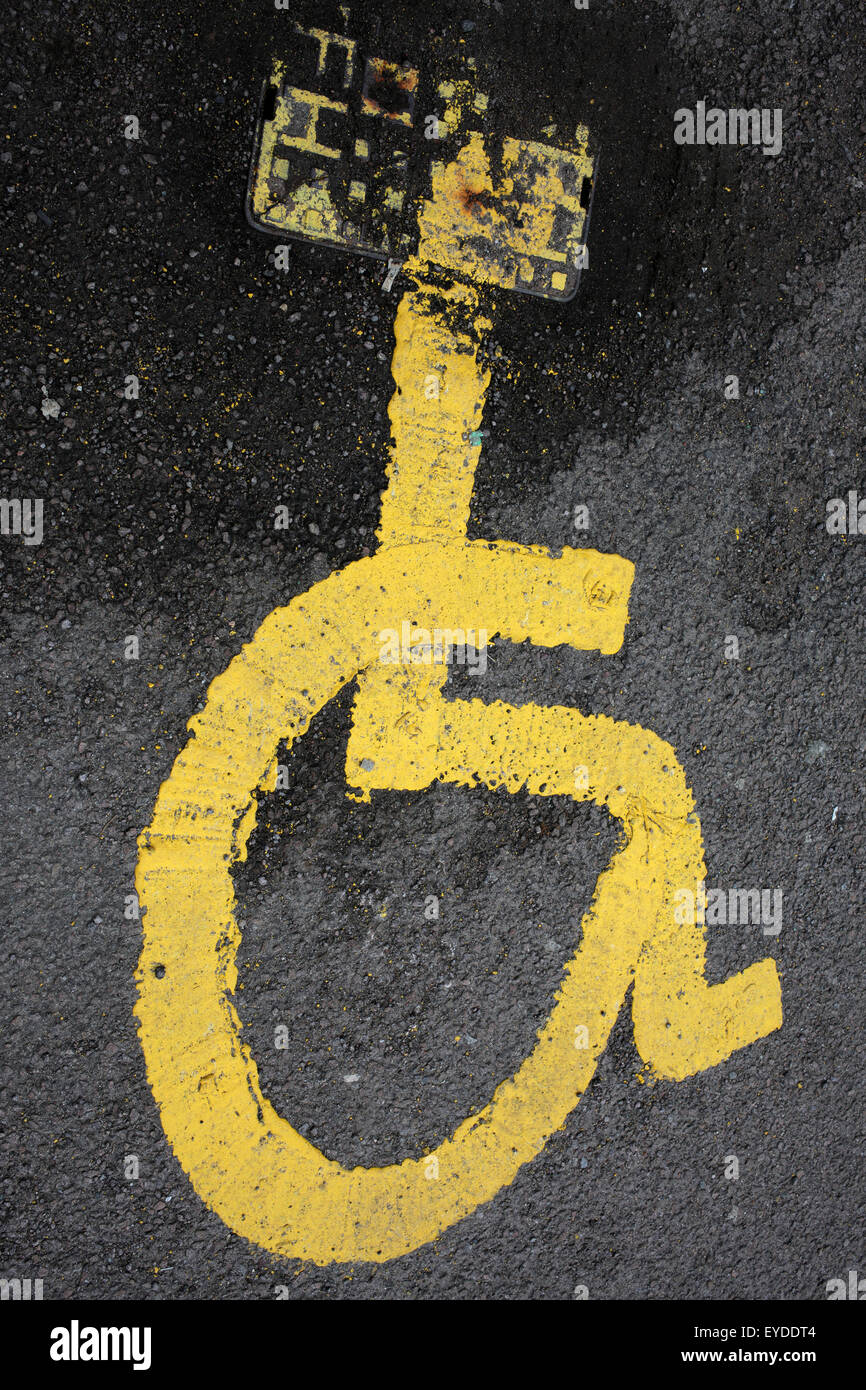 Disable symbol on the tarmac - parking lot on a retail park Stock Photo