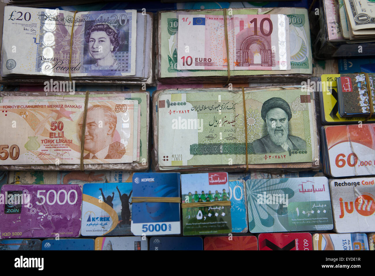 Money Changers Stall In Erbil, Iraqi Kurdistan, Iraq Stock Photo