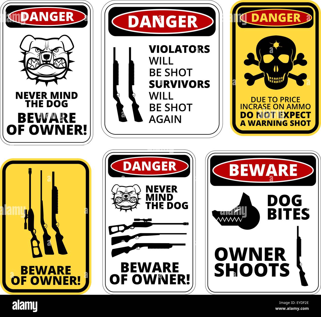 Warning sign beware owner gun hires stock photography and images Alamy