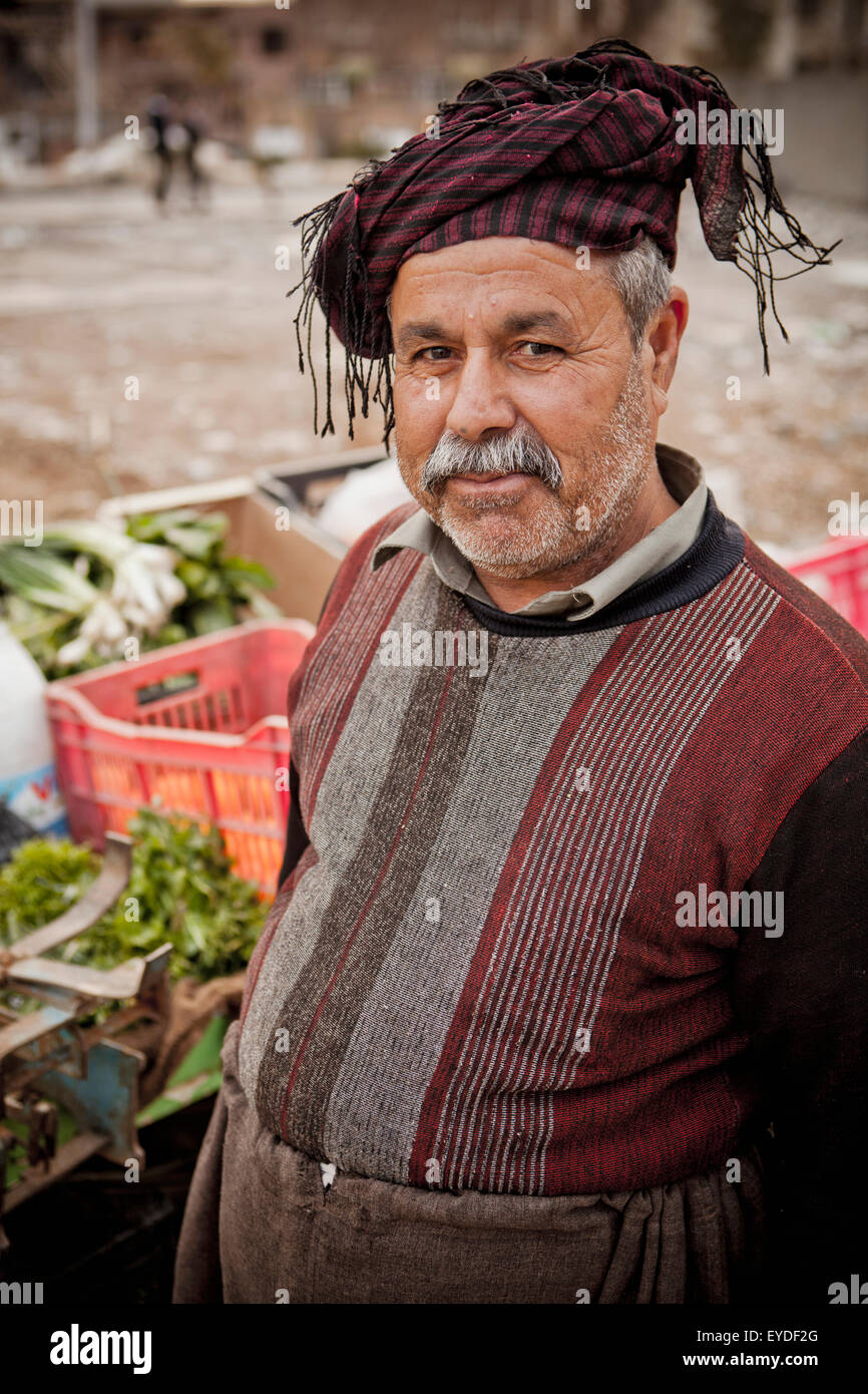Portrait Of A Kurdish Street Vendor, Sulaymaniyah, Iraqi Kurdistan, Iraq Stock Photo