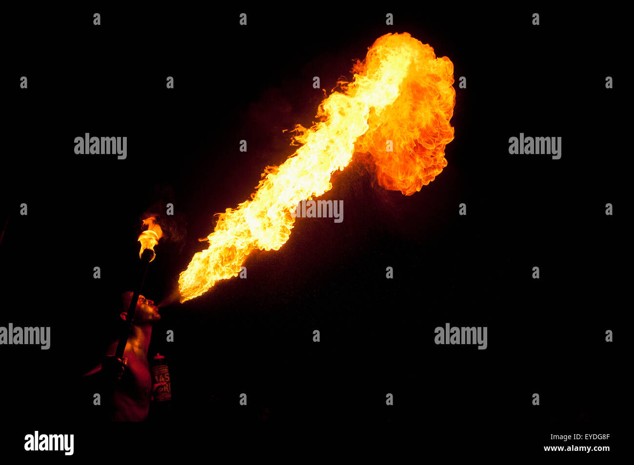 Man Fire Breathing Large Fireball At Hastings Bonfire Night, East