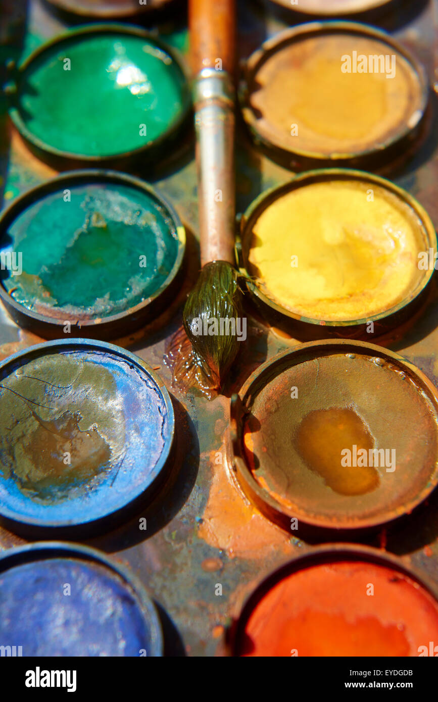 Paints and childish painting equipment, Watercolors and brushes