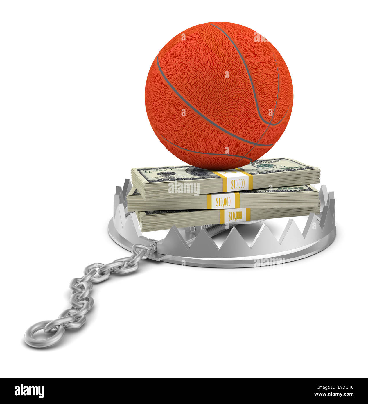 Basketball with money in bear trap Stock Photo