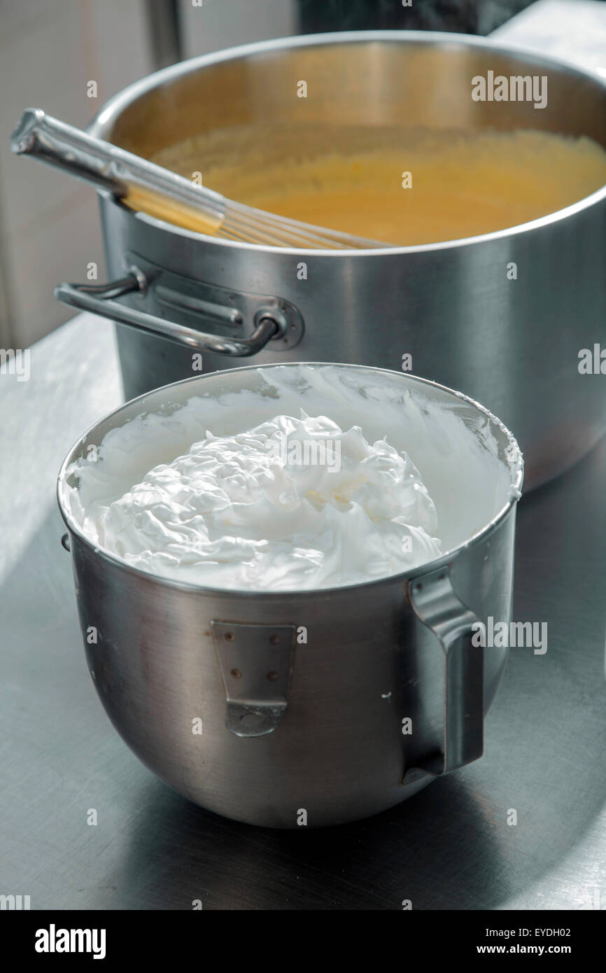 Whipped egg white and dough Stock Photo