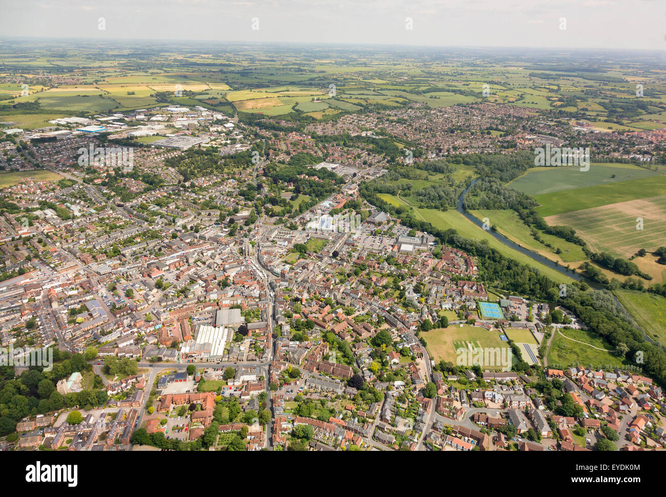 Aerial view of Sudbury, Suffolk, UK Stock Photo